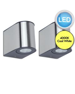 Set of 2 Gemini - 9W LED Stainless Steel Clear Glass IP54 Outdoor Wall Washer Lights