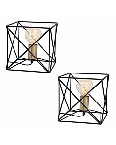 Set of 2 Geosphere - Matt Black with Brushed Gold Table Lamps