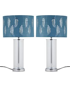 Set of 2 Aura - Chrome Table Lamps with Teal Fern Cut Out Shades