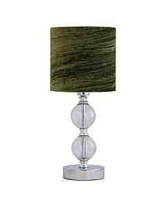 Chrome Two Ball Table Lamp with Green Crushed Velvet Shade