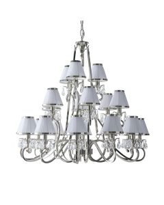 Interiors 1900 - Oksana - 63516 - Nickel Clear Crystal Glass White Pleated 21 Light Chandelier