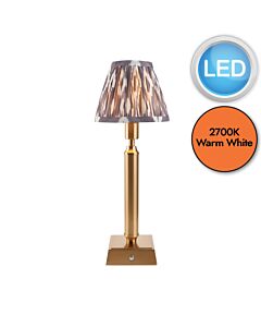 Endon Lighting - Trobridge Rechargeable & Ikat 16cm - 114866 - LED Aged Brass Grey Touch Table Lamp With Shade