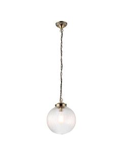 Endon Lighting - Brydon - 71123 - Antique Brass Clear Ribbed Glass Ceiling Pendant Light