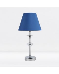 Chrome Plated Stacked Bedside Table Light Faceted Acrylic Detail Blue Fabric Shade