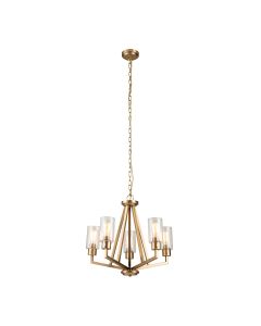 Kichler Lighting - Deryn - KL-DERYN5-NBR - Natural Brass Clear Seeded Glass 5 Light Ceiling Pendant Light