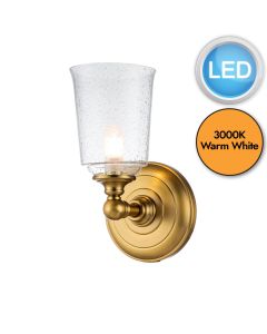 Feiss Lighting - Hugeunot Lake - FE-HUGOLAKE1BATH-BB - LED Brass Clear Seeded Glass IP44 Bathroom Wall Light