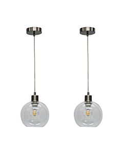 Set of 2 Barnum - Clear Glass Globe with Satin Nickel Pendant Fittings