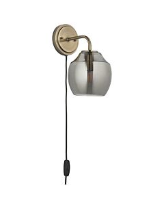 Vara - Antique Brass and Smokey Glass Plug In Wall Light