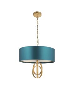 Browne - Antique Gold Leaf 3 Light Pendant - Teal Cotton Shade