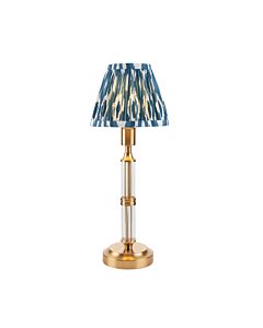 Endon Lighting - Morton Rechargeable & Ikat 16cm - 114846 - LED Aged Brass Blue Touch Table Lamp With Shade