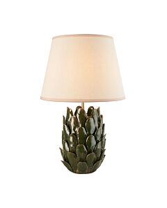 Endon Lighting - Layered Leaf & Ivy 35cm - 116445 - Olive Green Aged Brass Vintage White Ceramic Table Lamp With Shade