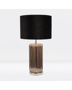 Chrome Smoke Fluted Glass Lamp with Black Velvet Shade