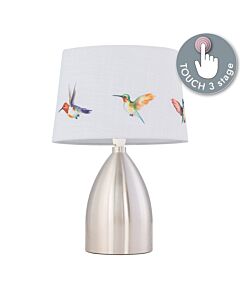 Valentina - Brushed Chrome Touch Lamp with Bird Print Shade