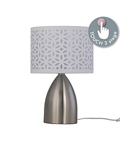 Valentina - Brushed Chrome Touch Lamp with White Cut Out Shade