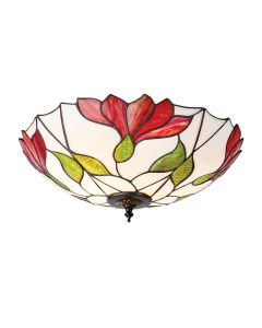 Interiors 1900 - Botanica - 63960 - Dark Bronze Tiffany Glass 2 Light Flush Ceiling Light