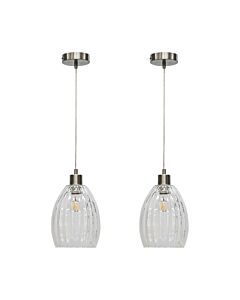 Set of 2 Birch - Clear Fluted Glass with Satin Nickel Pendant Fittings