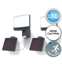 Set of 2 Sunshine - 11W LED Grey Opal IP54 Solar Outdoor Sensor Floodlights