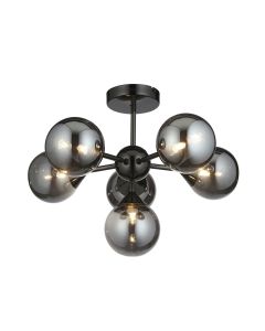 Endon Lighting - Oscar - 101148 - Black Chrome Smoked Glass 6 Light Flush Ceiling Light