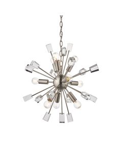 Endon Lighting - Miro - 81917 - Satin Nickel Clear Crystal Glass 9 Light Ceiling Pendant Light