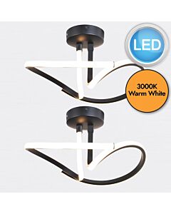 Set of 2 Matt Black LED Swirl Ceiling Lights