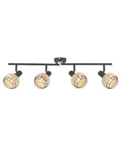 Goa - Black and Natural Rattan 4 Light Ceiling Spotlight Bar