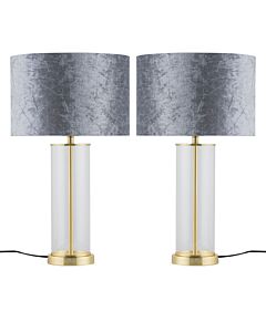 Set of 2 Aura - Satin Brass Lamps with Grey Crushed Velvet Shades