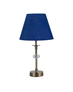 Antique Brass Table Lamp with Facet Detail and Navy Blue Shade