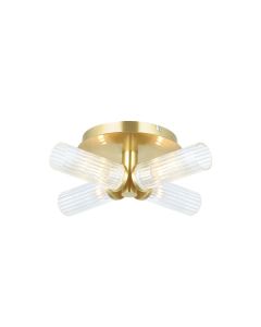 Endon Lighting - Talo - 96160 - Satin Brass Clear Ribbed Glass 4 Light IP44 Bathroom Ceiling Light