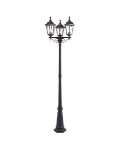 Endon Lighting - Burford - 76552 - Black Clear Glass 3 Light IP44 Outdoor Lamp Post