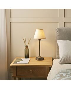 Endon Lighting - Rise - 120938 - Antique Bronze Vintage White Table Lamp With Shade
