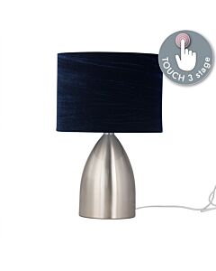 Valentina - Brushed Chrome Touch Lamp with Navy Crushed Velvet Shade