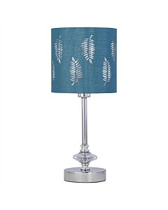 Chrome Jewelled Table Lamp with Teal Fern Shade