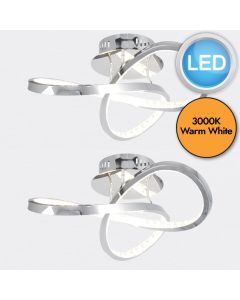 Set of 2 Jewelled Chrome LED Loop Ceiling Lights