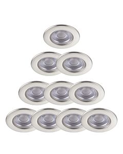 Set of 10 Satin Nickel Fire Rated 6W LED 3000K Recessed Downlights