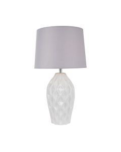 Textured White Gloss Glaze Ceramic Bedside Table Light with Grey Textured Cotton Fabric Shade