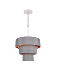 Staggered 3 Tier Grey Faux Silk Slub Fabric Ceiling Adjustable Flush Shade with Copper Board Inner