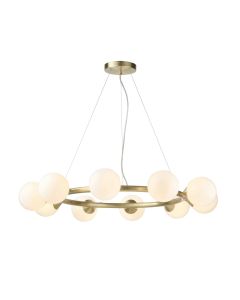 Newton - Satin Brass White Glass 10 Light Ceiling Pendant Light