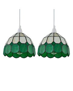 Set of 2 Green - Amber Tiffany Easy Fit Pendant Shades