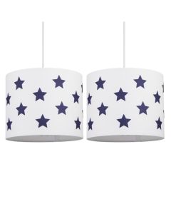 Set of 2 White with Blue Stars 25cm Light Shades