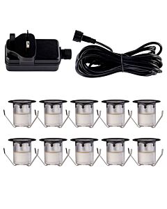 Set of 10 - 30mm Black IP67 Cool White LED Plinth Decking Kit