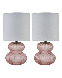 Walter - Set of 2 Pink Ribbed Glass 29cm Table Lamps with White Shade