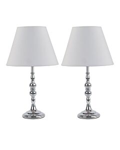 Set of 2 Chrome Table Lamps with Decorative Stem and Ivory Shades