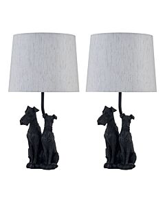 Set of 2 Friends - Two Dog Table Lamps With Oatmeal Linen Shade