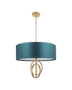 Browne - Antique Gold Leaf 5 Light Pendant - Teal Cotton Shade