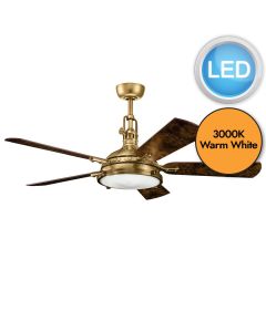 Kichler Lighting - Hatteras Bay - KLF-HATTERAS-BAY-56-BAB - Antique Brass Poplar Burl White Glass Ceiling Fan