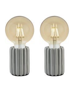 Set of 2 Ribb - Grey Ribbed Ceramic Lamps