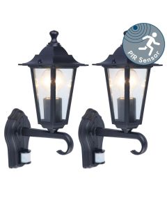 Set of 2 Corniche - Black Clear Glass IP44 Outdoor Sensor Wall Lights