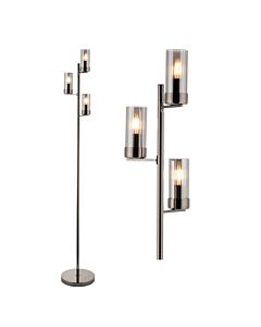 Nicholas - Black Chrome Floor Lamp with Smoke Glass Shades