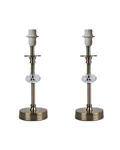 Set of 2 Antique Brass Stick Table Lamp Bases with Facet Details