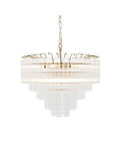 Endon Lighting - Toulouse - 114199 - Satin Brass Clear Ribbed Glass 12 Light Chandelier